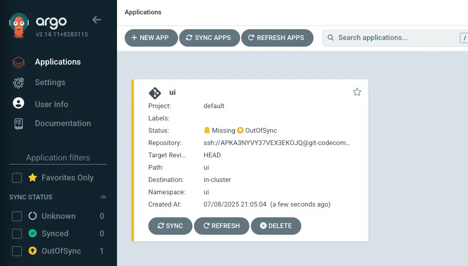 Application in the ArgoCD UI